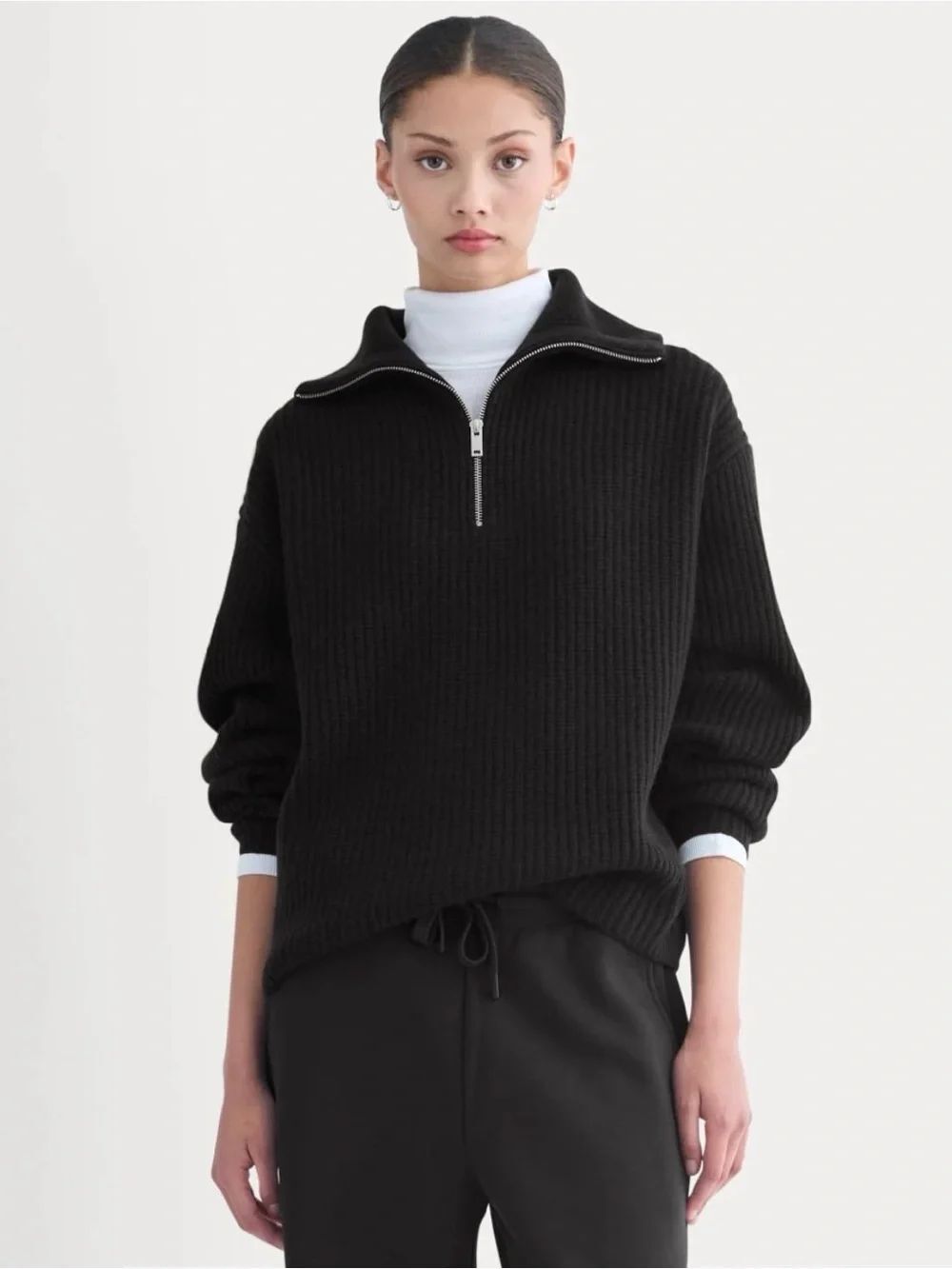 New Everlane THE HALF-ZIP SWEATER IN LUXE MERINO in Black Size L